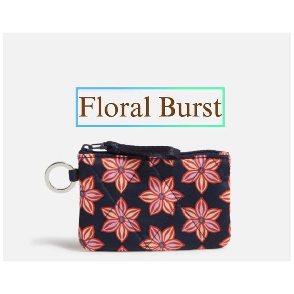 Vera Bradley NEW with TAG $29 Zip ID Case / Coin Purse Keychain - FLORAL BURST - Picture 1 of 4